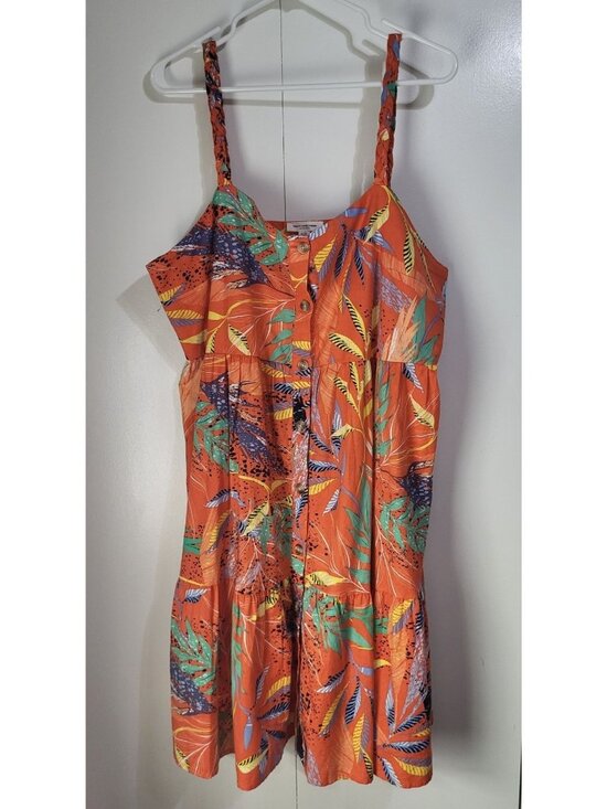 beachlunchlounge Dresses & Skirts - Beach Lunch Lounge XL Linen Blend Braided Strap Button Front Dress Tropical